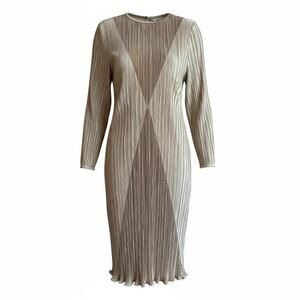 Vintage P.C.F Petites By Hal Ferman Platinum Gold  Accordion Pleated Dress Sz 10